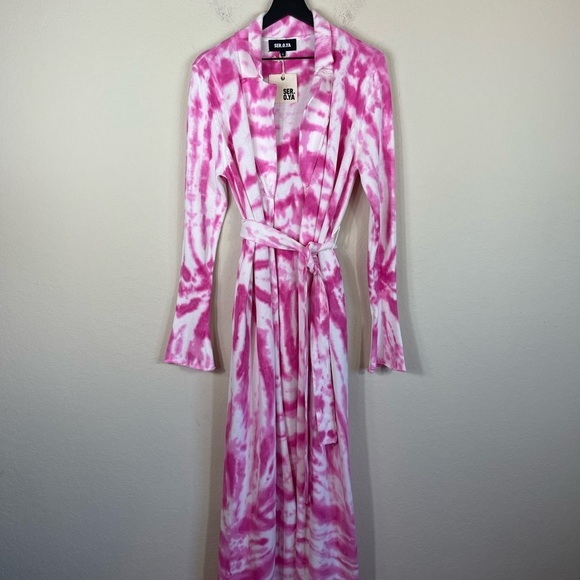 SER.O.YA Gloria Cardigan Dress in White Pink Swirl Size Large NWT - Picture 9 of 13